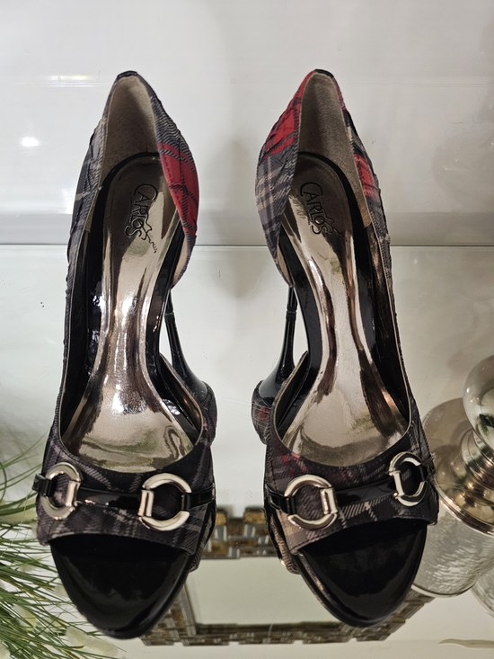 Carlos by Carlos Santana Shoes - Vintage Y2k Carlos by Carlos Santana Women's Plaid Open-Toe Heels  Sz8.5